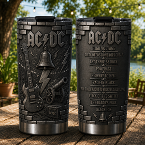 AC/DC 3D Printed Stainless Steel Tumbler Hard Rock Band Album List Travel Mug