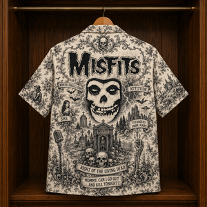 Misfits Hawaiian Shirt - Unisex Vintage Toile De Jouy Fiend Skull Button Up