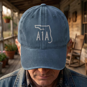 A1A Highway Sign Florida Denim Cap Retro Jimmy Buffett Inspried Hat (With Box)