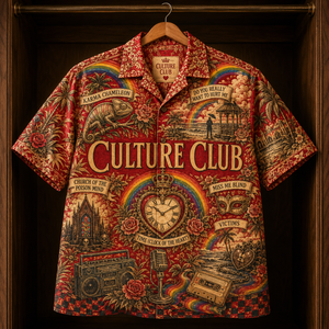 Culture Club Hawaiian Shirt - Retro 80s New Wave AOP Button Up Shirt with Karma Chameleon and Time Clock of the Heart Art