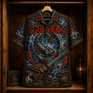 Scorpions Hawaiian Shirt - Stained Glass Hard Rock All-Over Print Button-Up Shirt