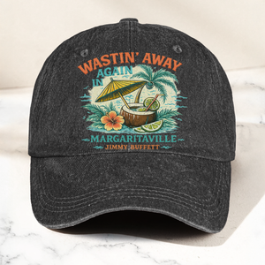 Jimmy Buffett Margaritaville Wastin Away Again Tropical Cocktail Beach Denim Cap Retro Vintage Dad Cap Gift For Dad (With Box)