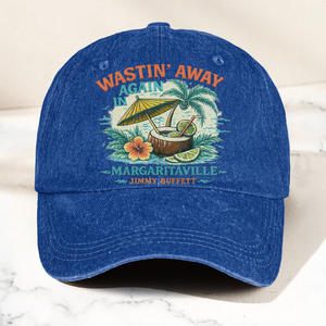 Jimmy Buffett Margaritaville Wastin Away Again Tropical Cocktail Beach Denim Cap Retro Vintage Dad Cap Gift For Dad (With Box)