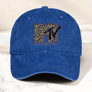 MTV Pink Leopard Logo Cap Vintage Washed Hat, Retro Music Television Aesthetic Streetwear Hat (With Box)