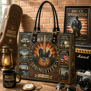 Bruce Springsteen Handbag, Tote Bag and Wallet Set, Vintage Stained Glass Guitar Design, The Boss Rock Music Fan Gift