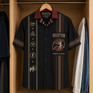 Led Zeppelin Luxury Design Hawaiian Shirt - Mexican Inpsired Swan Song Hawaiian Shirt Black Version