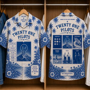 21 Pilots Luxury Design Hawaiian Shirt - Tropical Blue Inpsired Hawaiian Shirt