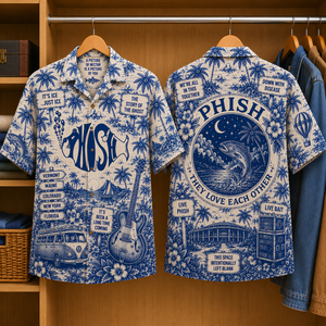 Phish Tropical Blue Hawaiian Shirt - Unisex Music Collage Button Up