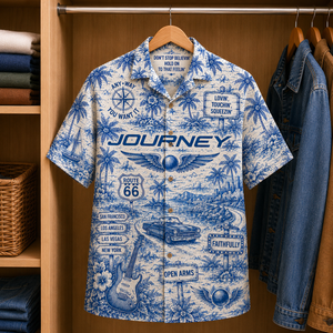 Journey Tropical Blue Hawaiian Shirt - Unisex Music Collage Button Up