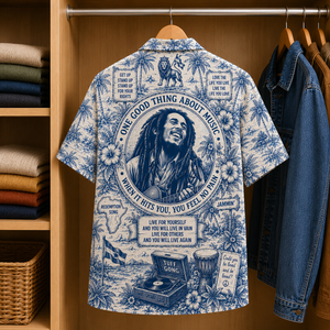Bob Marley Tropical Blue Hawaiian Shirt - Unisex Music Collage Button Up