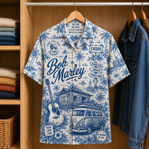 Bob Marley Tropical Blue Hawaiian Shirt - Unisex Music Collage Button Up