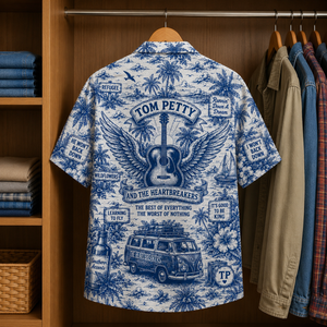 Tom Petty Tropical Blue Hawaiian Shirt - Unisex Music Collage Button Up
