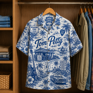 Tom Petty Tropical Blue Hawaiian Shirt - Unisex Music Collage Button Up