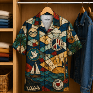 John Lenon Stained Glass Hawaiian Shirt - Unisex Music Collage Button Up