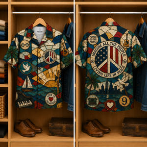 John Lenon Stained Glass Hawaiian Shirt - Unisex Music Collage Button Up