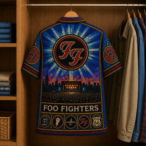 Foo Fighter Stained Glass Hawaiian Shirt - Unisex Music Collage Button Up