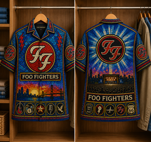 Foo Fighter Stained Glass Hawaiian Shirt - Unisex Music Collage Button Up