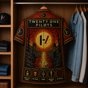 Twenty One Pilots Stained Glass Hawaiian Shirt - Unisex Music Collage Button Up