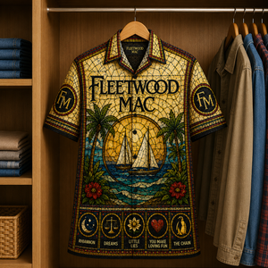 Fleet Wood Mac Stained Glass Hawaiian Shirt - Unisex Music Collage Button Up