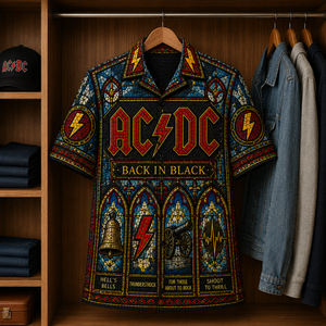 ACDC Stained Glass Hawaiian Shirt - Unisex Music Collage Button Up