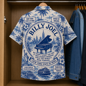Billy Joel Tropical Blue Hawaiian Shirt - Unisex Music Collage Button Up