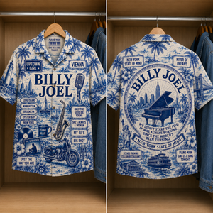 Billy Joel Tropical Blue Hawaiian Shirt - Unisex Music Collage Button Up
