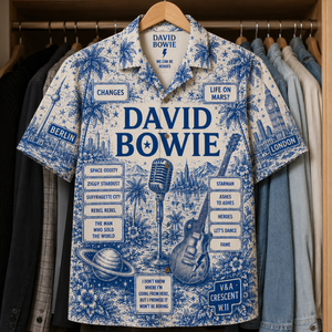 David Bowie Tropical Blue Hawaiian Shirt - Unisex Music Collage Button Up