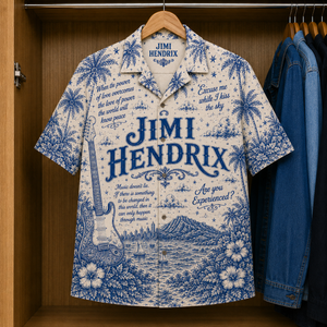 Jimmi Hendrix Special Edition Tropical Blue Hawaiian Shirt - Unisex Music Collage Button Up