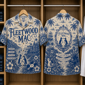 FleetWood Mac Special Edition Tropical Blue Hawaiian Shirt - Unisex Music Collage Button Up