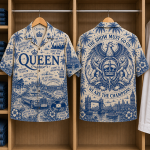 Queen Special Edition Tropical Blue Hawaiian Shirt - Unisex Music Collage Button Up