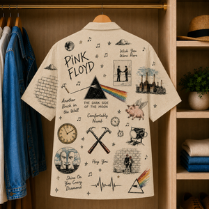 Pink Floyd Vintage Sketch Hawaiian Shirt - Button Up Shirt with Dark Side of the Moon, Wish You Were Here and The Wall Art
