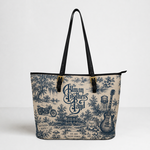 The Allman Brothers Band Vintage Toile Leather Handbag, Leather Tote Bag, Leather Wallet Set - Luxury Rock Music Accessories