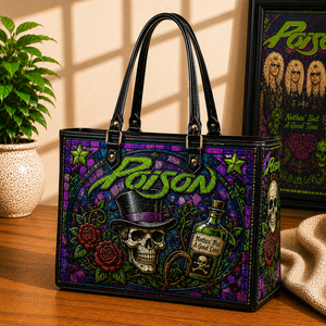 Poison Leather Handbag, Leather Tote Bag, Leather Wallet Set - Stained Glass Mosaic Poison Band Fan Gift, Luxury Rock Music Accessories