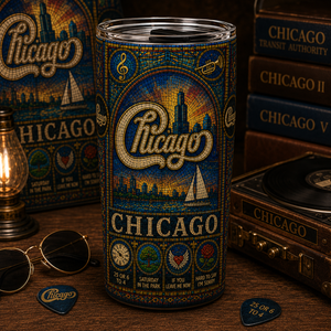 Chicago Stained Glass Tumbler 20oz & 40oz Stainless Steel Travel Mug for Chicago Band Fans