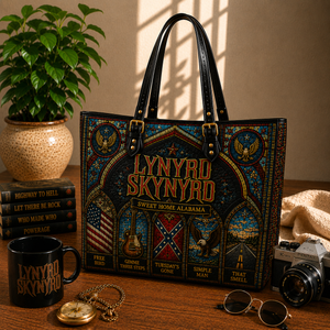 Lynyrd Skynyrd Leather Handbag, Leather Tote Bag, Leather Wallet Set - Stained Glass Lynyrd Skynyrd Band Fan Gift, Luxury Rock Music Accessories