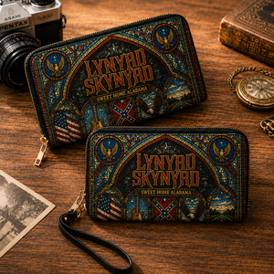 Lynyrd Skynyrd Leather Handbag, Leather Tote Bag, Leather Wallet Set - Stained Glass Lynyrd Skynyrd Band Fan Gift, Luxury Rock Music Accessories