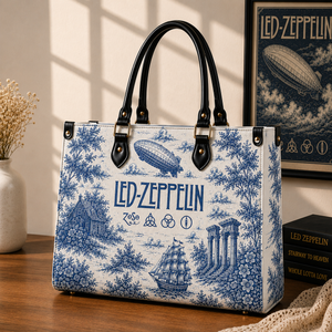 Led Zeppelin Vintage Toile Leather Handbag, Leather Tote Bag, Leather Wallet Set - Luxury Rock Music Accessories