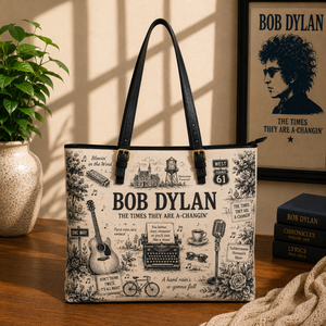 Bob Dylan Vintage Toile Leather Handbag, Leather Tote Bag, Leather Wallet Set - Luxury Rock Music Accessories