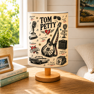 Tom Petty Sketch Fabric Table Lamp Music Room Decor Wooden Bedside Lamp Gift