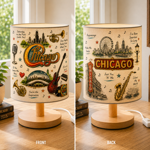 Chicago Band Sketch Fabric Table Lamp Classic Rock Music Decor Wooden Bedside Lamp