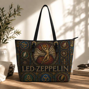 Led Zeppelin Leather Handbag, Leather Tote Bag, Leather Wallet Set - Stained Glass Led Zeppelin Band Fan Gift, Luxury Rock Music Accessories