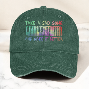 Take A Sad Song Piano Cap Vintage Blue Dad Hat, Retro Music Quote Minimalist Piano Hat (With Box)