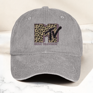 MTV Pink Leopard Logo Cap Vintage Washed Hat, Retro Music Television Aesthetic Streetwear Hat (With Box)