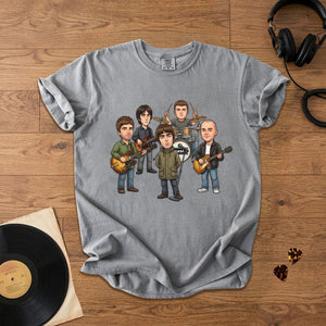 Oasis Cartoon Band Graphic T-Shirt Britpop Fan Tee
