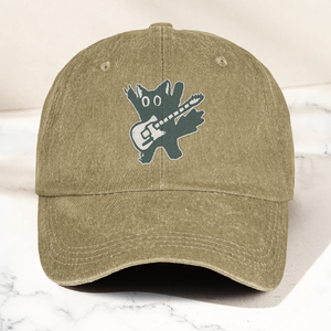 Rockstar Cat Artwork Vintage Denim Cap Retro The Cure Band Merch Gift for Dad (With Box)