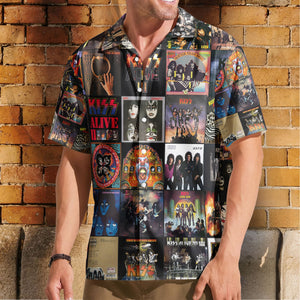 KISS Hawaiian Shirt β Album Cover Collage Glam Rock Summer Button Up