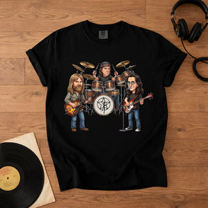 Rush Inspired Caricature Comfort Tee Vintage Progressive Rock Band Shirt, Funny Music Fan Gift, Classic Rock T-Shirt