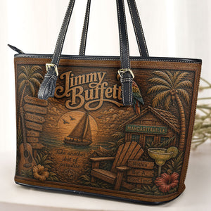 Jimmy Buffett Leather Handbag, Leather Tote Bag, Leather Wallet Set - Fan Gift, Luxury Rock Music Accessories