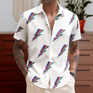 Rainbow Lightning Bolt Unisex Hawaiian Shirt – Retro Pattern Hawaiian Button-Up Shirt
