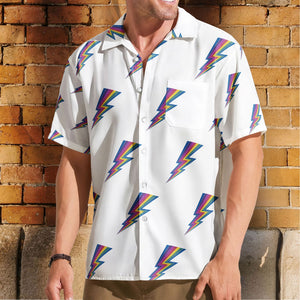 Rainbow Lightning Bolt Unisex Hawaiian Shirt – Retro Pattern Hawaiian Button-Up Shirt